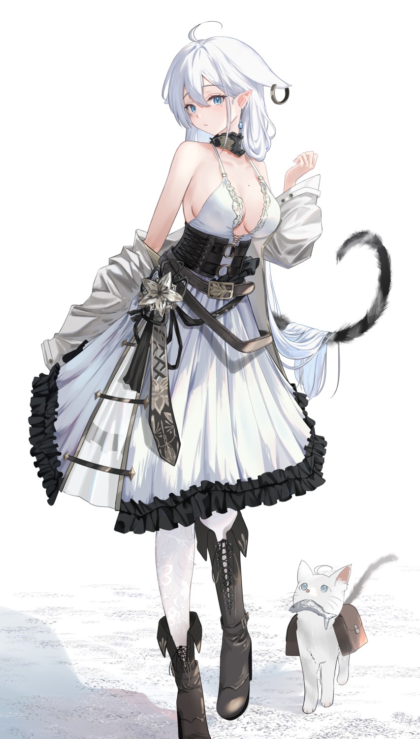 animal_ears dress heels neko nekomimi no_bra pointy_ears tail tanishi_(hetianming11093)