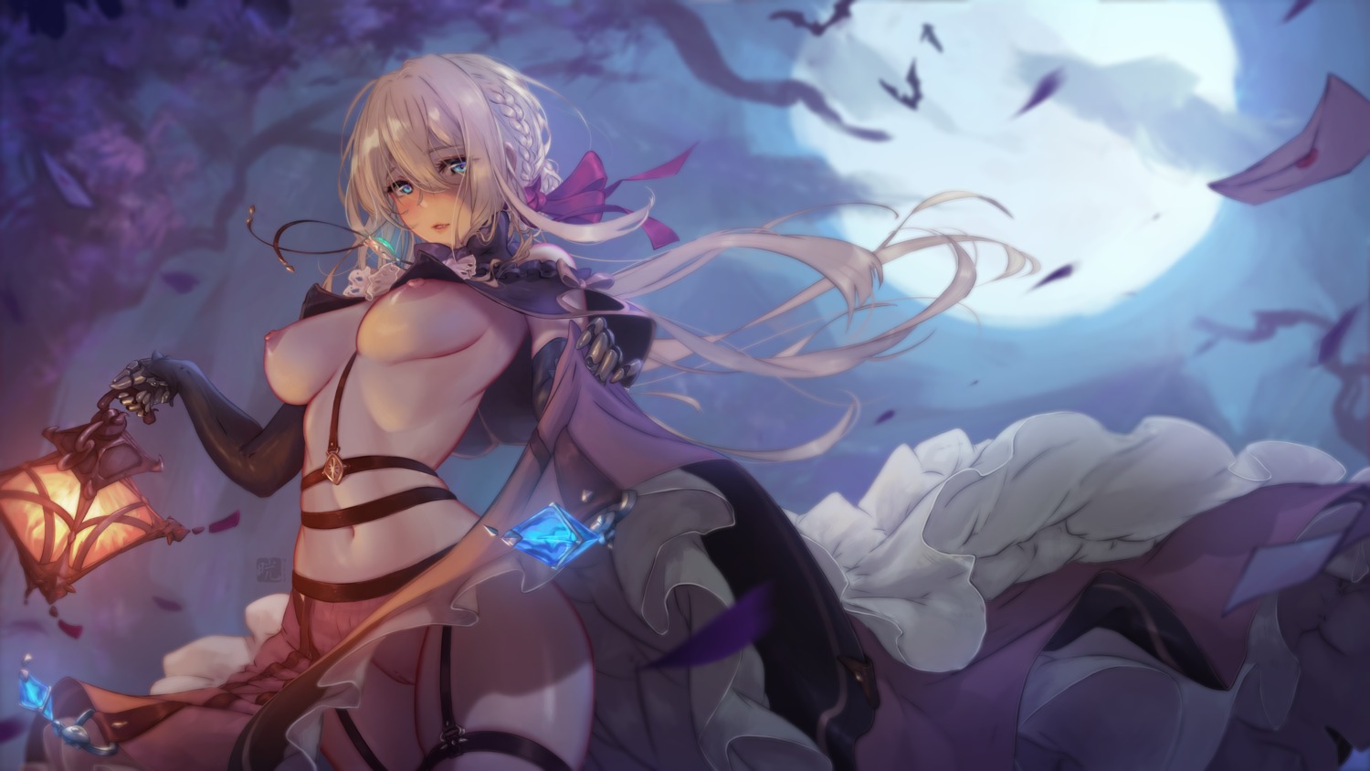 breasts garter garter_belt halloween mitsu_(mitsu_art) nipples no_bra nopan pussy skirt_lift stockings thighhighs uncensored violet_evergarden violet_evergarden_(character)