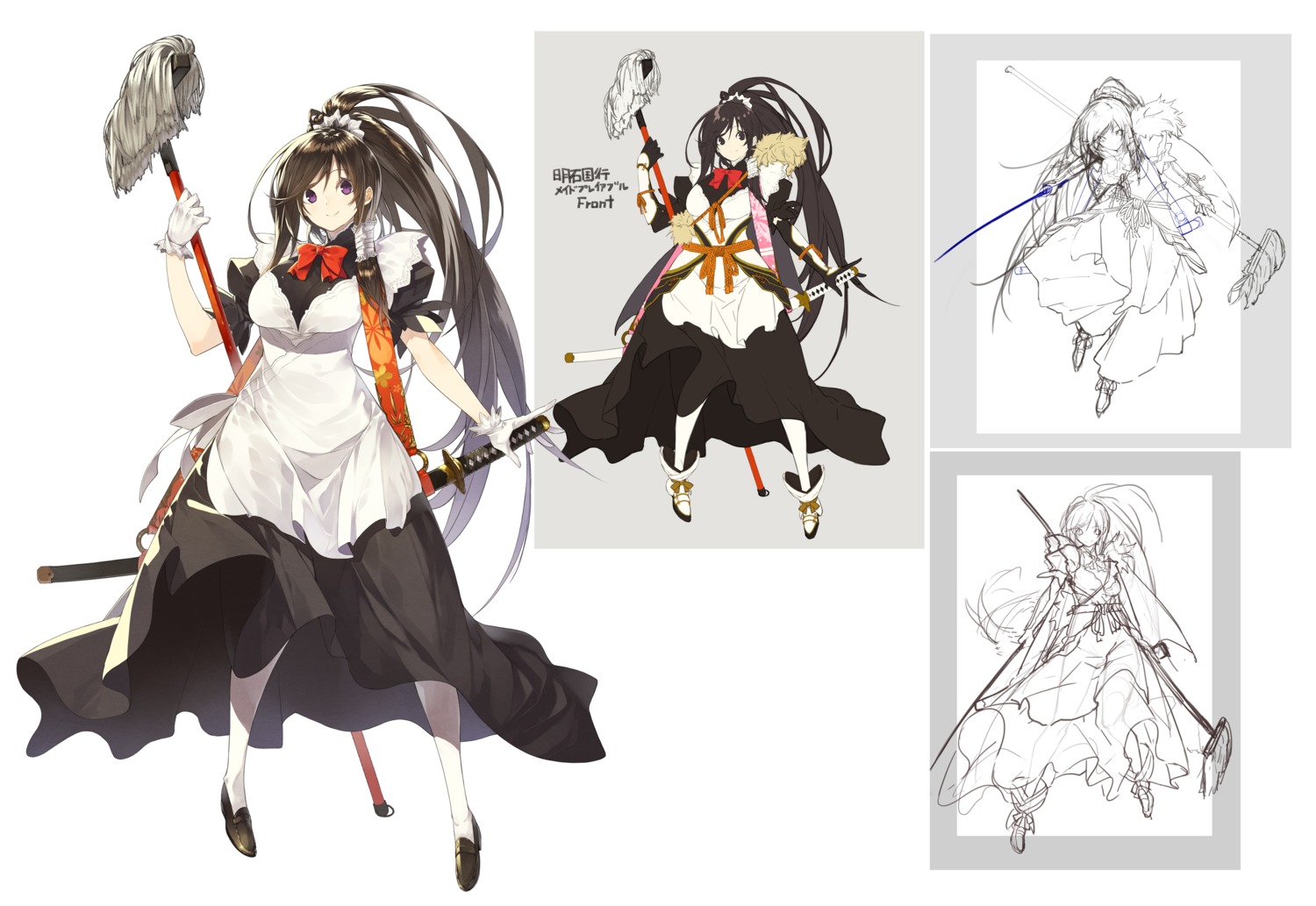 maid senmu_(senmudayo) sketch skirt_lift sword tenka_hyakken