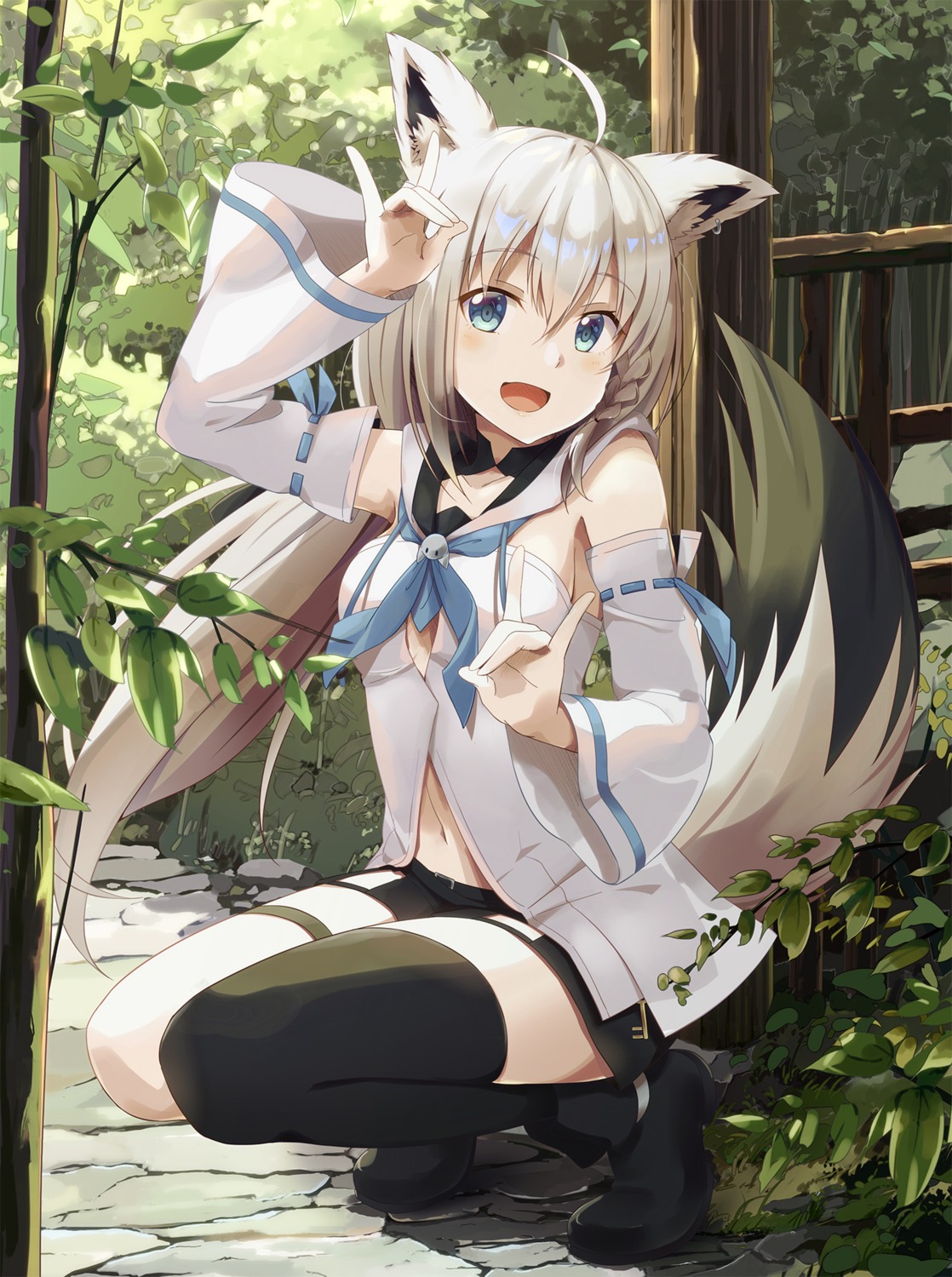 animal_ears garter hololive hololive_gamers kitsune mawaru33 shirakami_fubuki tail thighhighs