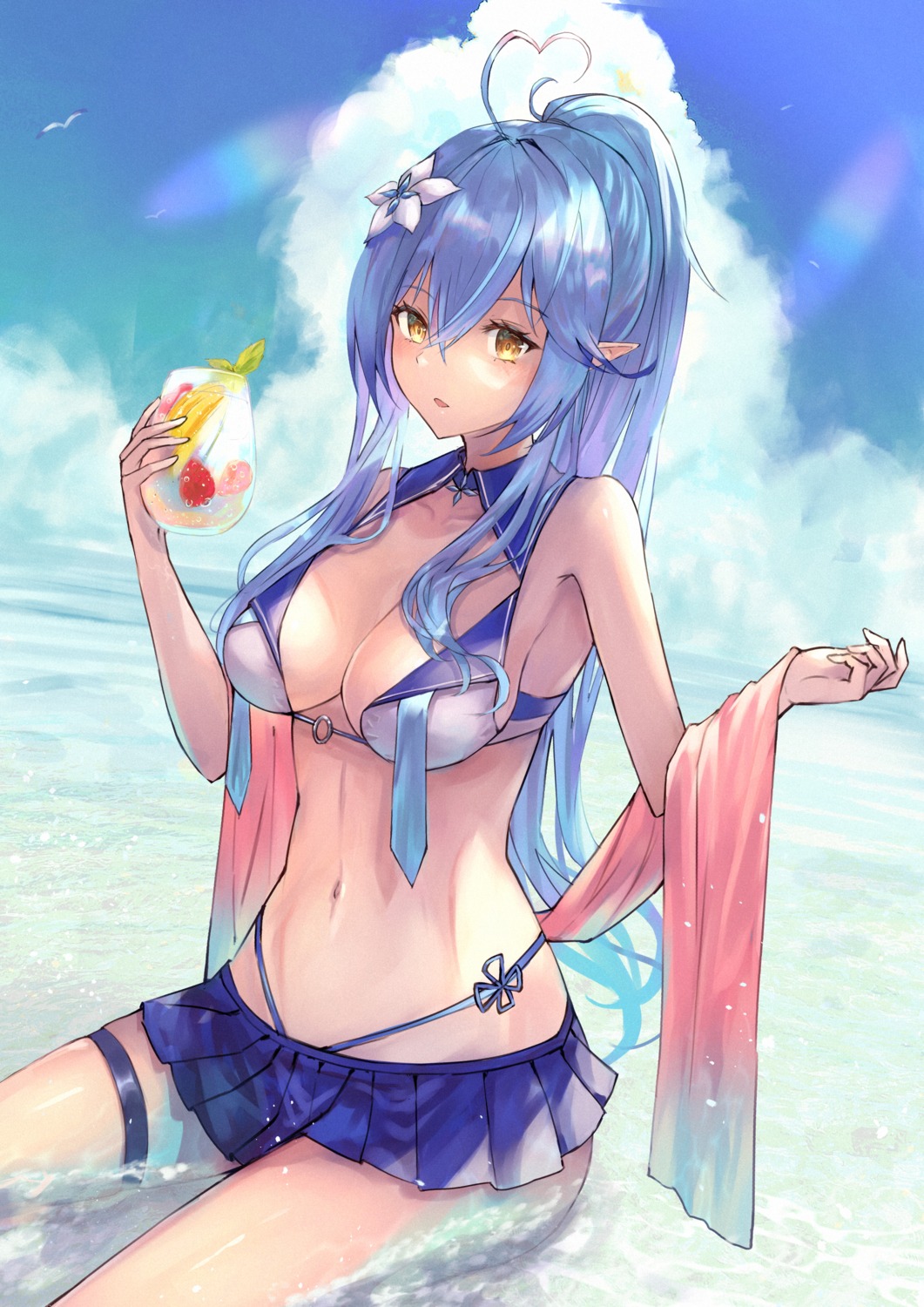 bikini garter hololive pointy_ears swimsuits wet xyunx yukihana_lamy