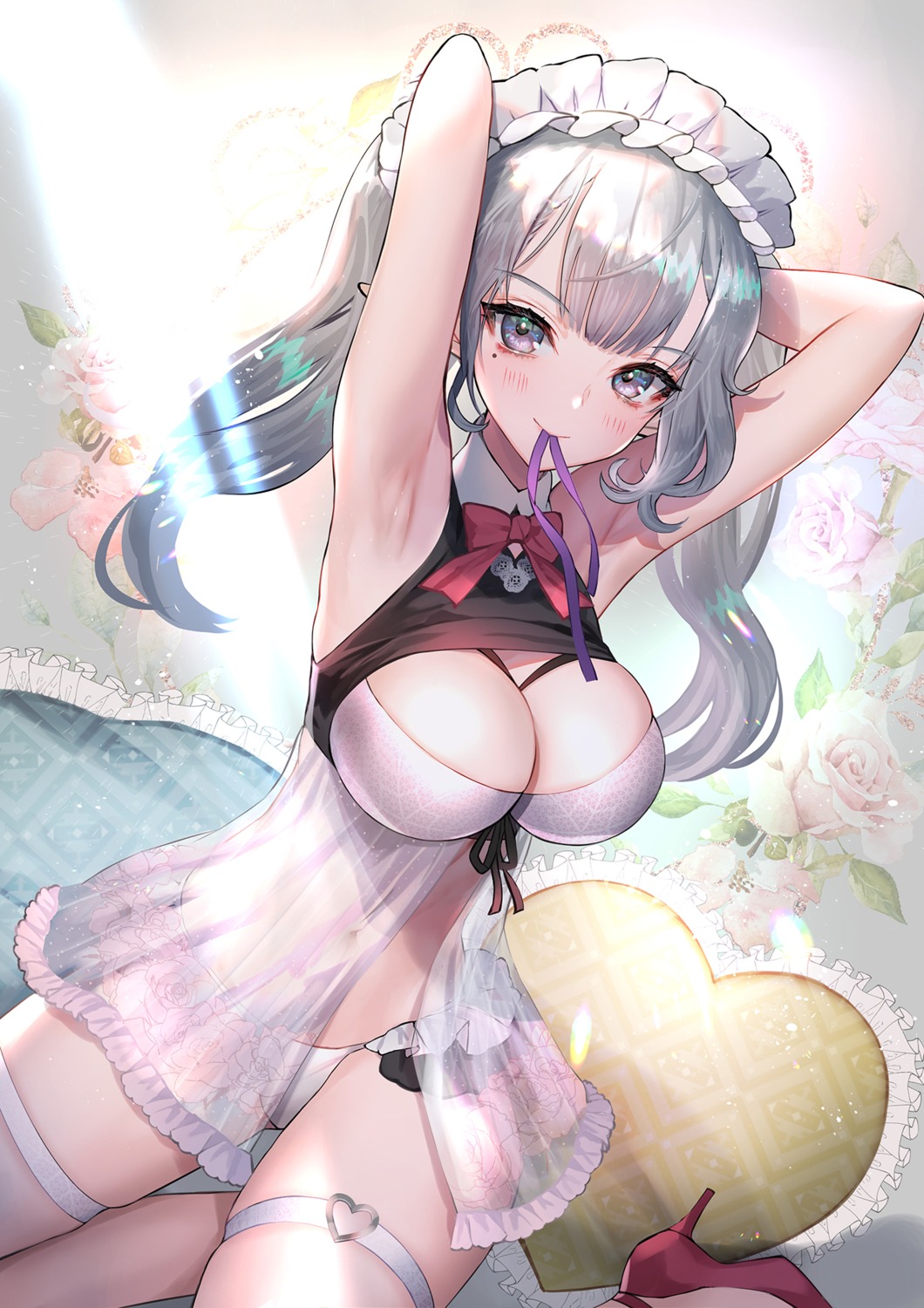 cleavage garter hitowa lingerie maid pantsu see_through