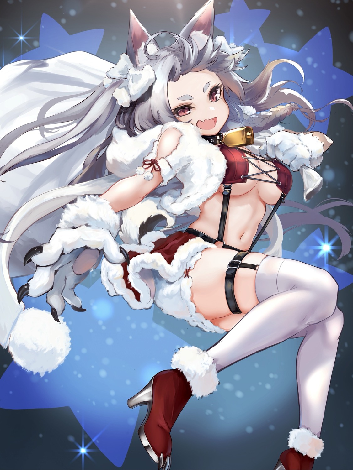 animal_ears azur_lane christmas garter heels no_bra stockings tail thighhighs ymmt159208 yuudachi_(azur_lane)