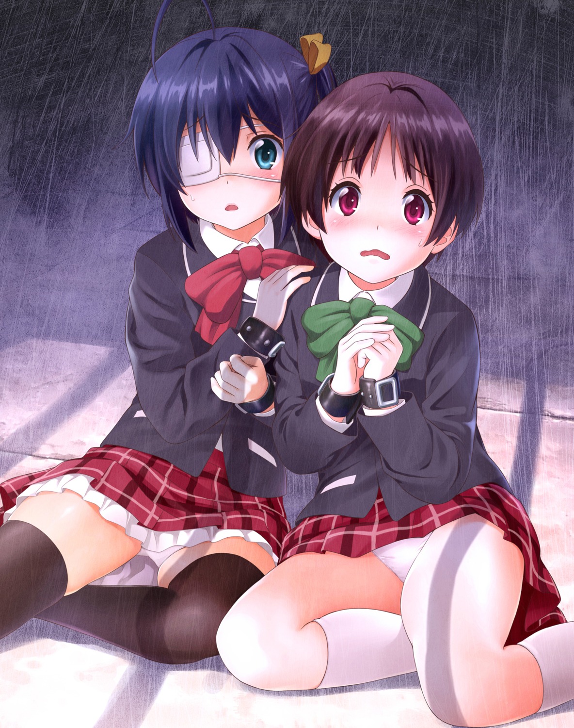 chuunibyou_demo_koi_ga_shitai! denhijou_niki eyepatch pantsu seifuku takanashi_rikka thighhighs tsuyuri_kumin