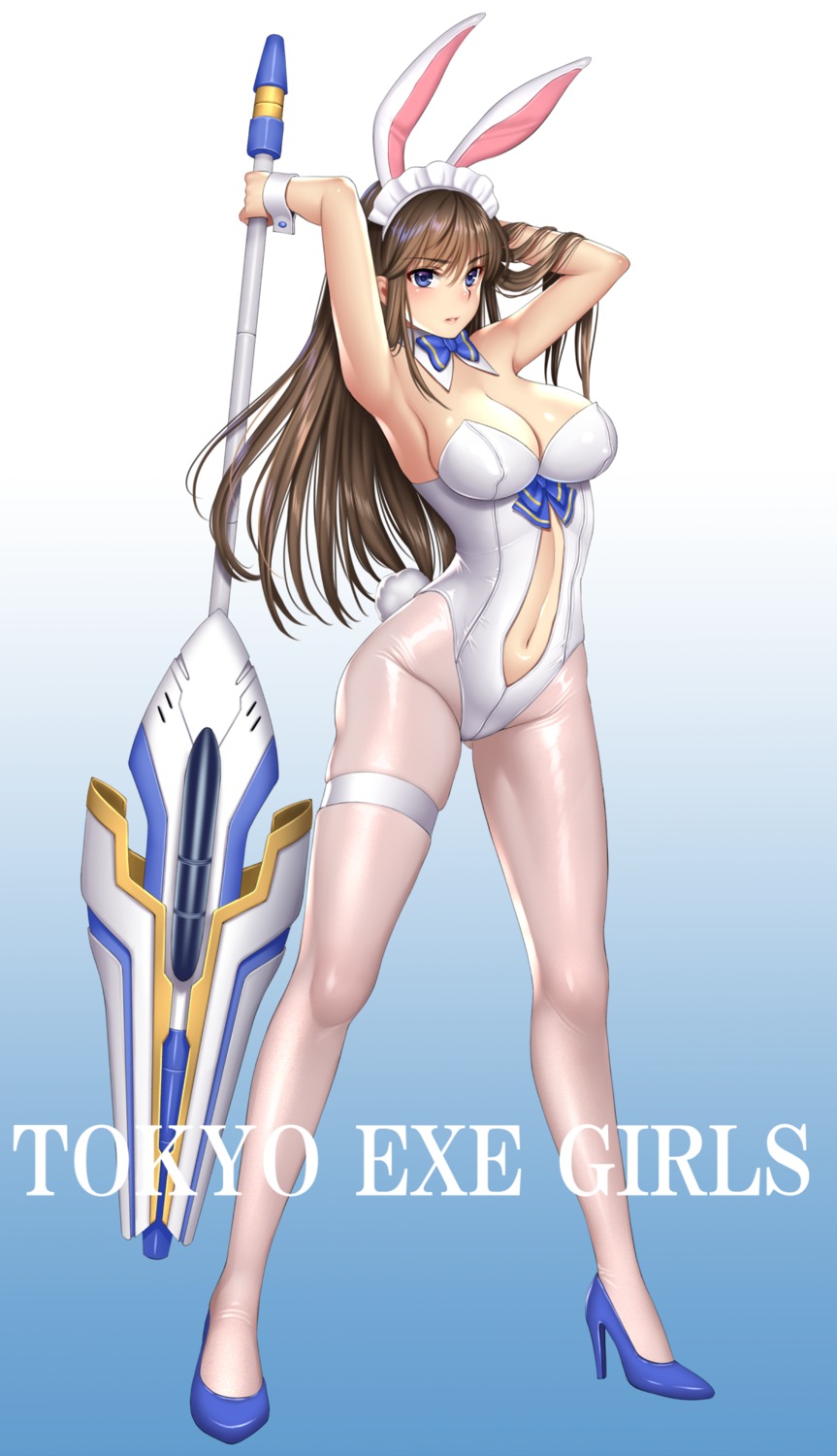 animal_ears bunny_ears bunny_girl cleavage garter heels pantyhose re:shimashima tail tokyo_exe_girls weapon