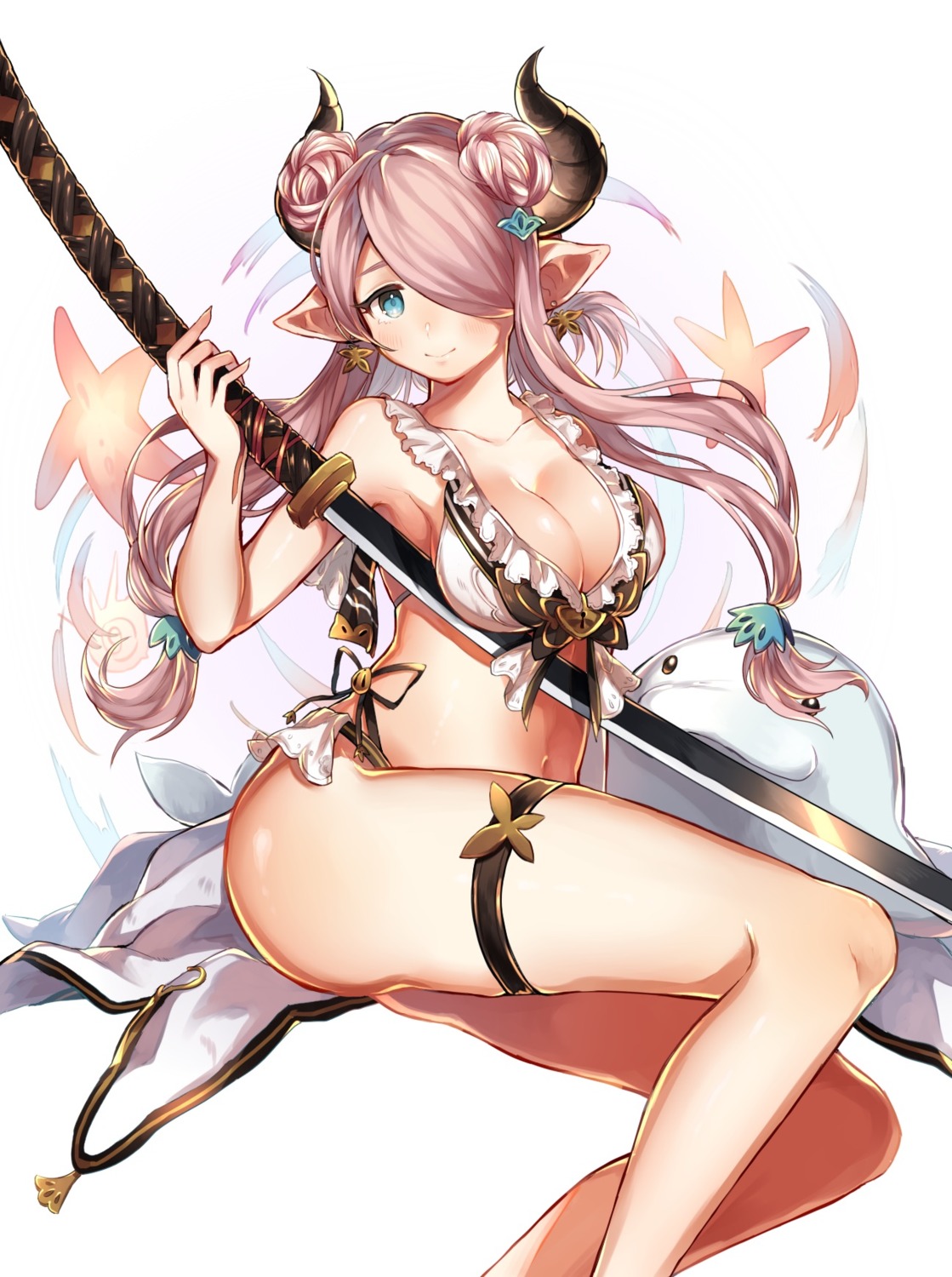 bikini cleavage garter granblue_fantasy horns narumeia_(granblue_fantasy) pointy_ears shibainu swimsuits sword