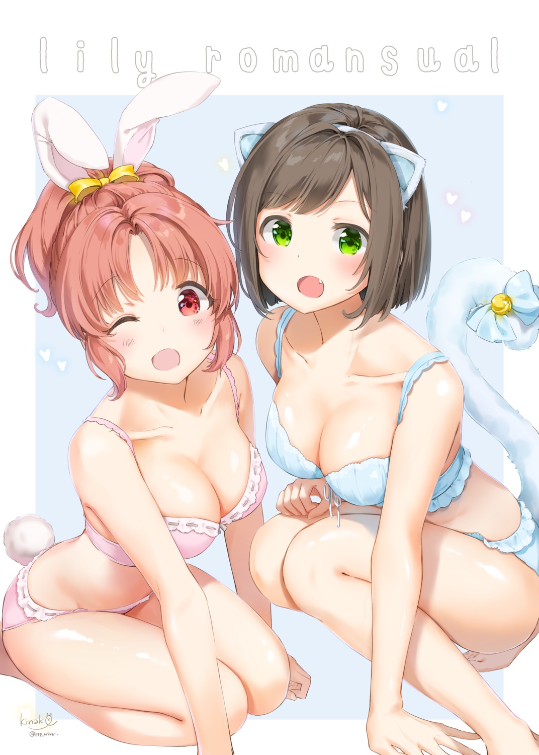 abe_nana animal_ears bra bunny_ears kinako_(shiratama_mochi) maekawa_miku nekomimi pantsu tail the_idolm@ster the_idolm@ster_cinderella_girls