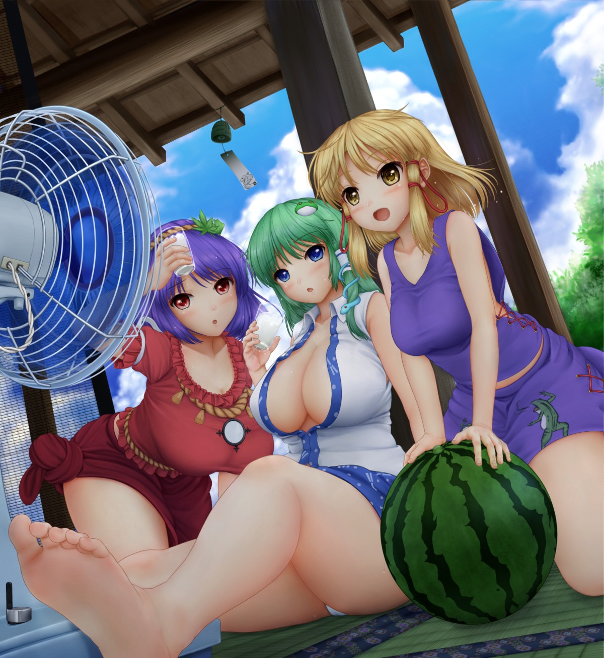 cleavage kochiya_sanae miyakouji moriya_suwako no_bra pantsu touhou yasaka_kanako