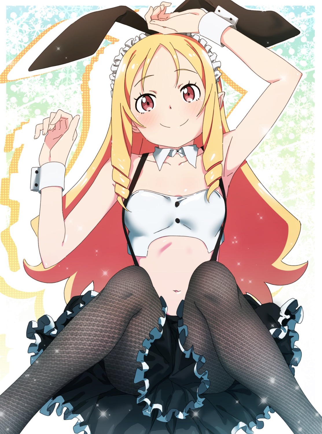 animal_ears bunny_ears bunny_girl eromanga-sensei fishnets makicha pantyhose pointy_ears skirt_lift yamada_elf