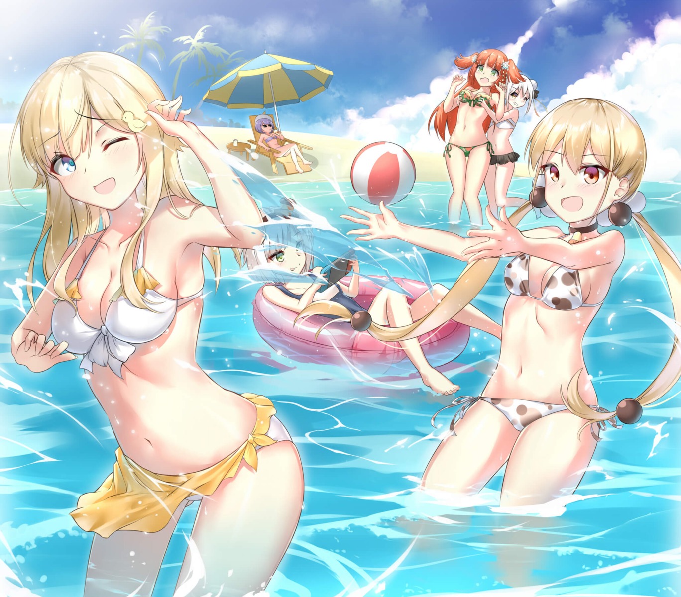 bikini breast_grab cleavage megane school_swimsuit swimsuits wet xin_(zinc) you_can_eat_the_girl yuri