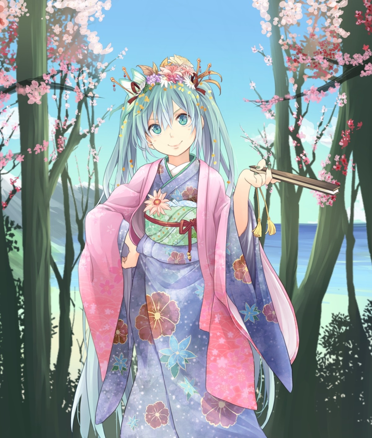 hatsune_miku hpflower kimono vocaloid