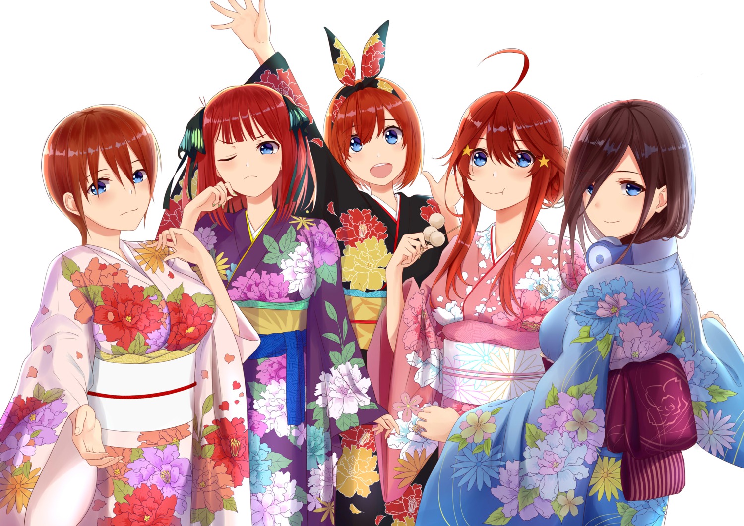 5-toubun_no_hanayome headphones kimono nakano_ichika nakano_itsuki nakano_miku nakano_nino nakano_yotsuba shigatsu