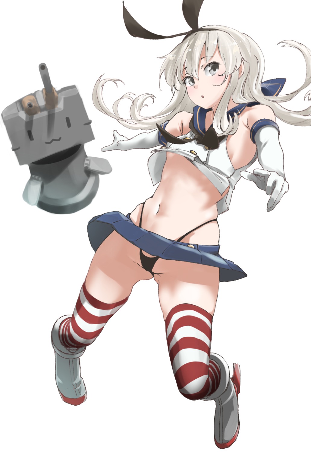 kantai_collection no_bra pantsu rensouhou-chan seifuku shimakaze_(kancolle) shirt_lift skirt_lift tama_(seiga46239239) thighhighs