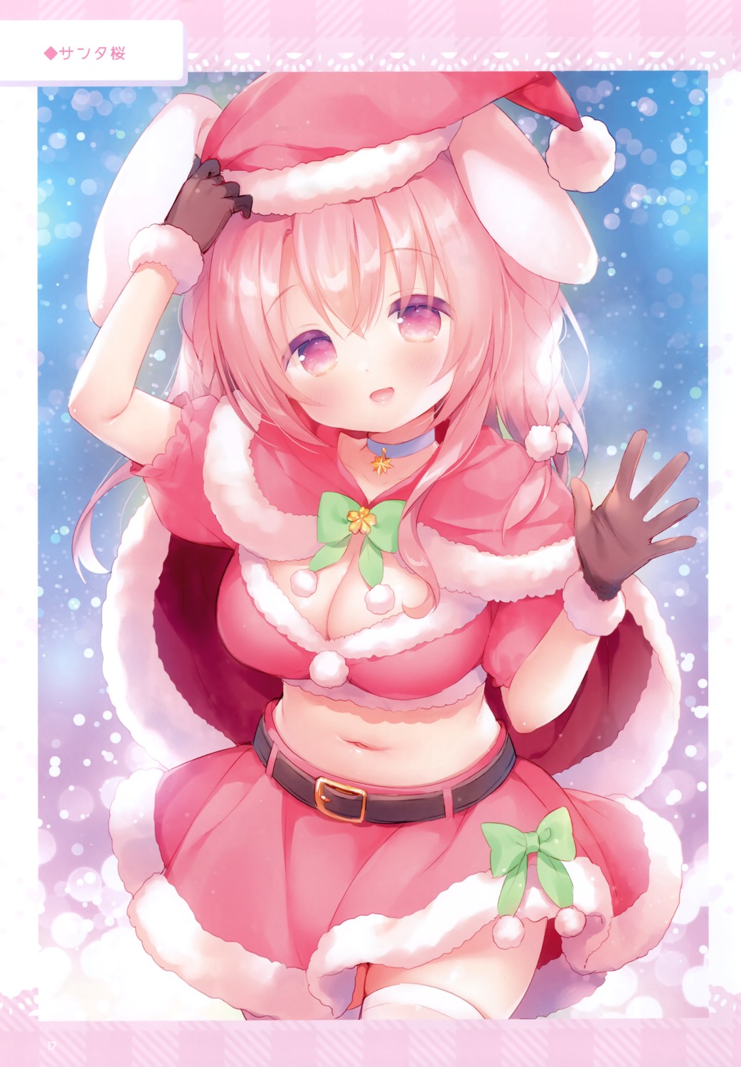 animal_ears bunny_ears christmas cleavage skirt_lift thighhighs usacastle usashiro_mani