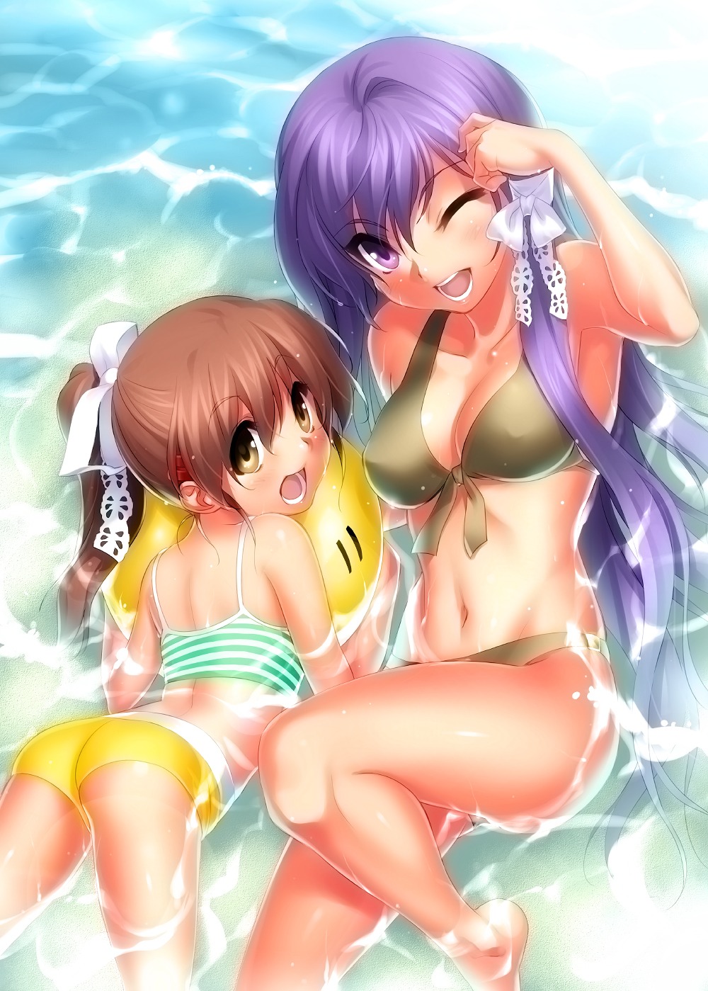 bikini clannad cleavage fujibayashi_kyou okazaki_ushio swimsuits wet zen