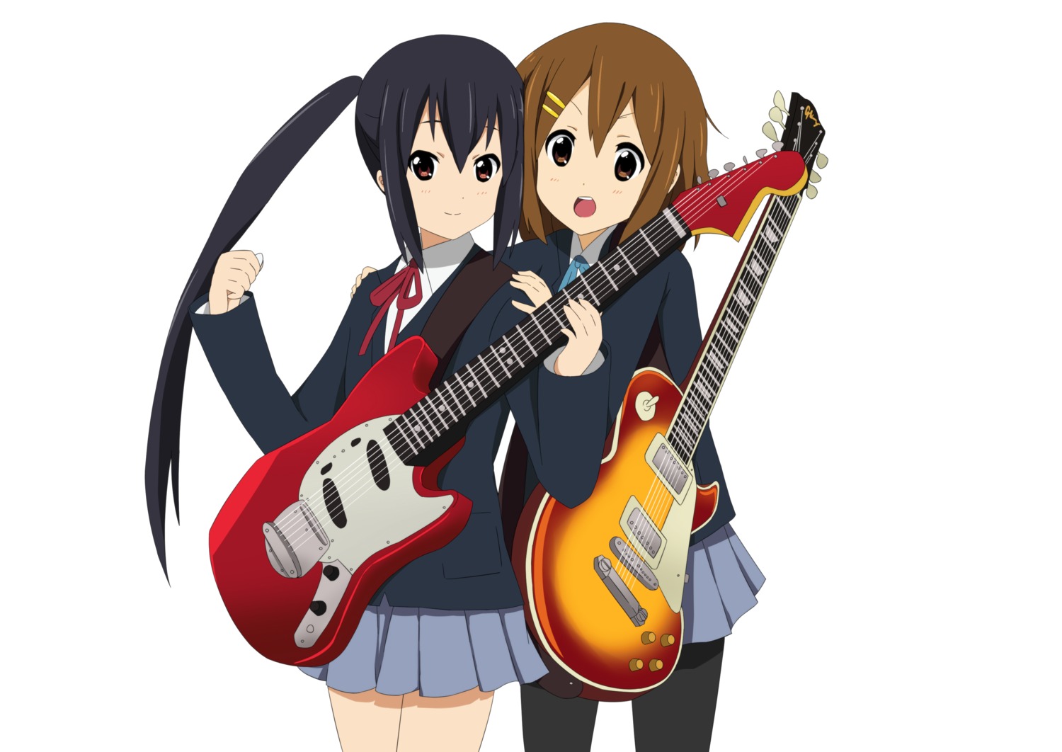 guitar hirasawa_yui k-on! nakano_azusa pantyhose seifuku yuyui