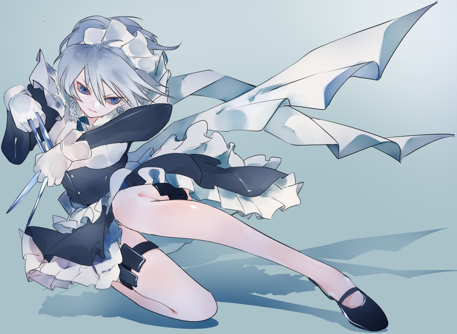 garter ikurauni izayoi_sakuya maid skirt_lift touhou weapon