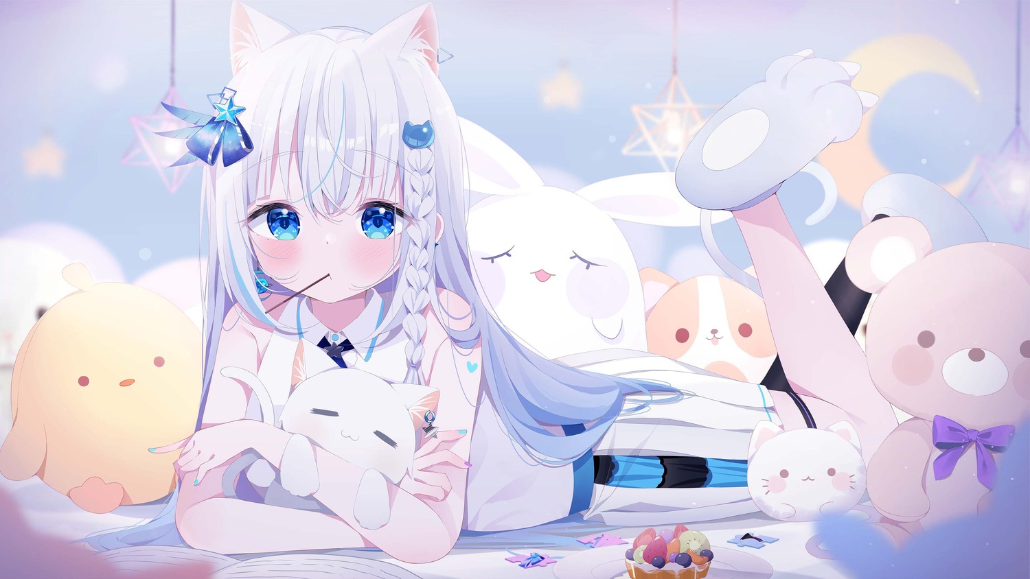 animal_ears deyui garter neko nekomimi restia_(vtuber) tail tattoo