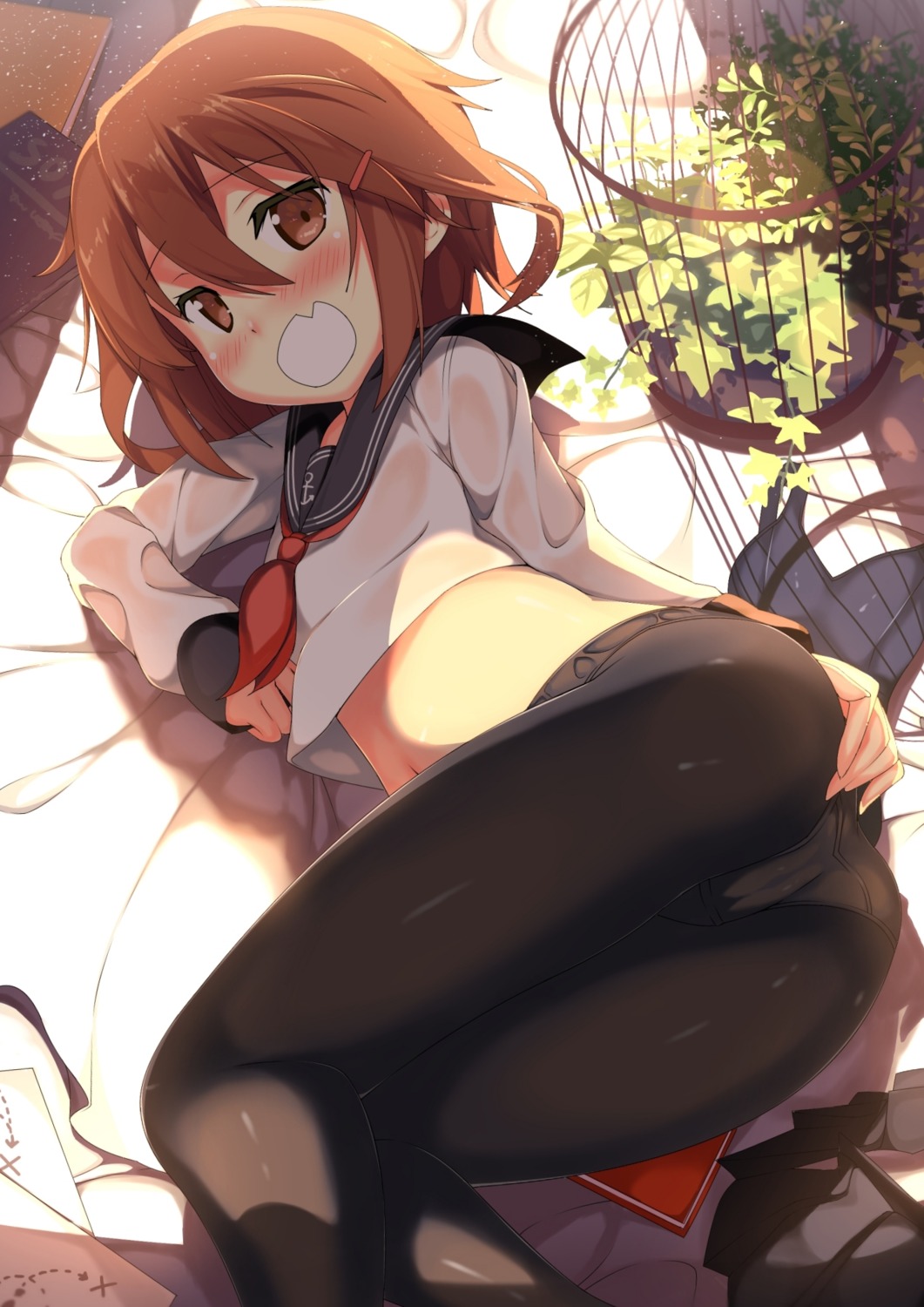 ass cameltoe ikazuchi_(kancolle) kantai_collection kawai loli pantsu pantyhose see_through seifuku