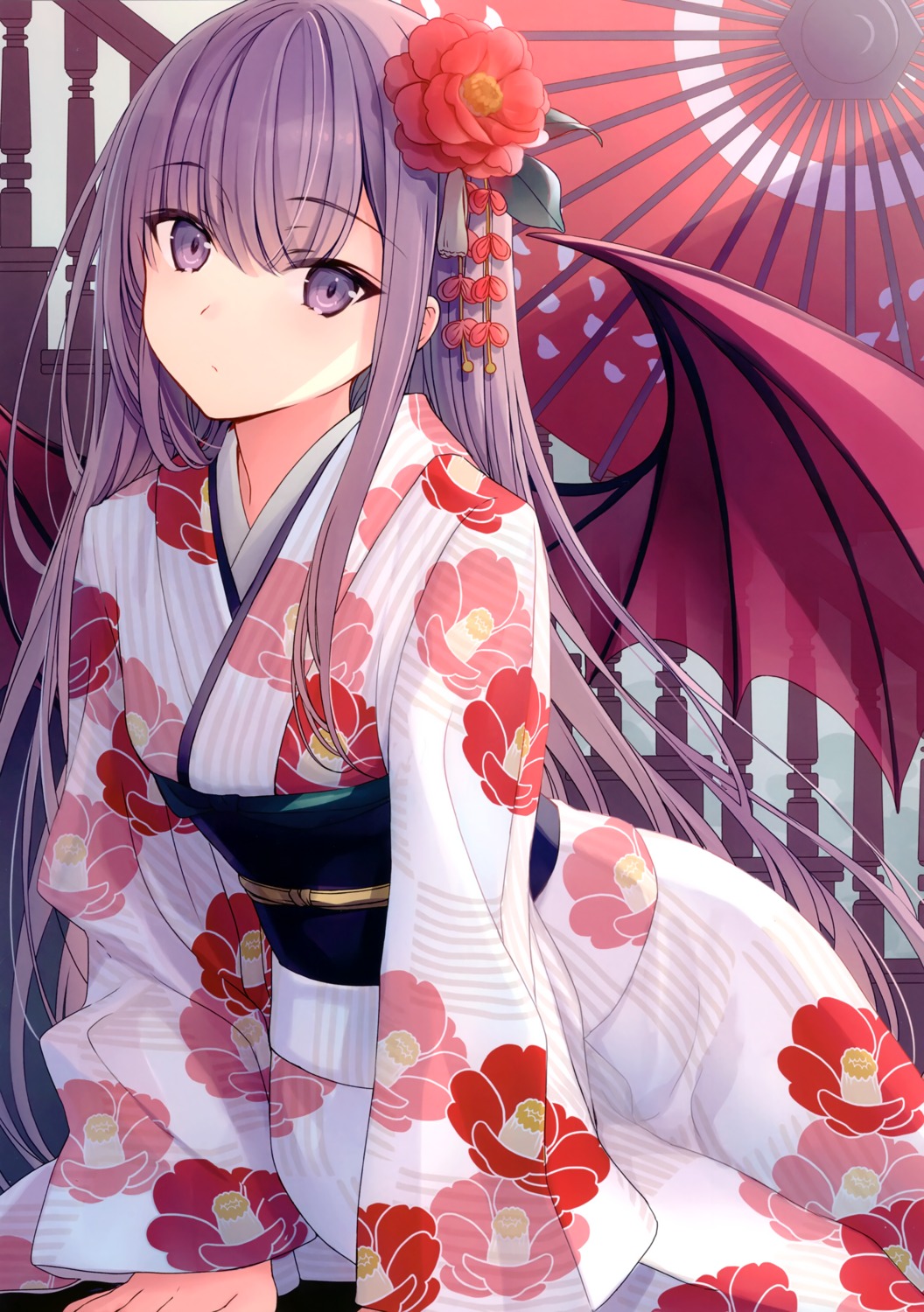 crown kimono umbrella wings yashiro_seika