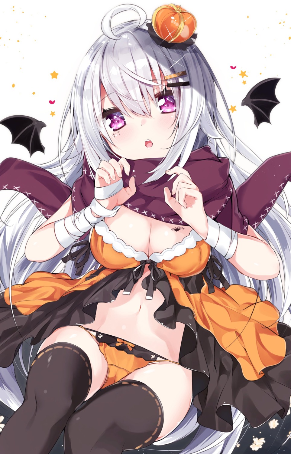 bandages cleavage halloween kamioka_chiroru pantsu tattoo thighhighs