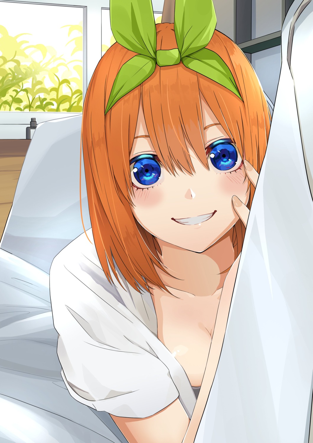 5-toubun_no_hanayome cleavage nakano_yotsuba no_bra open_shirt tagme