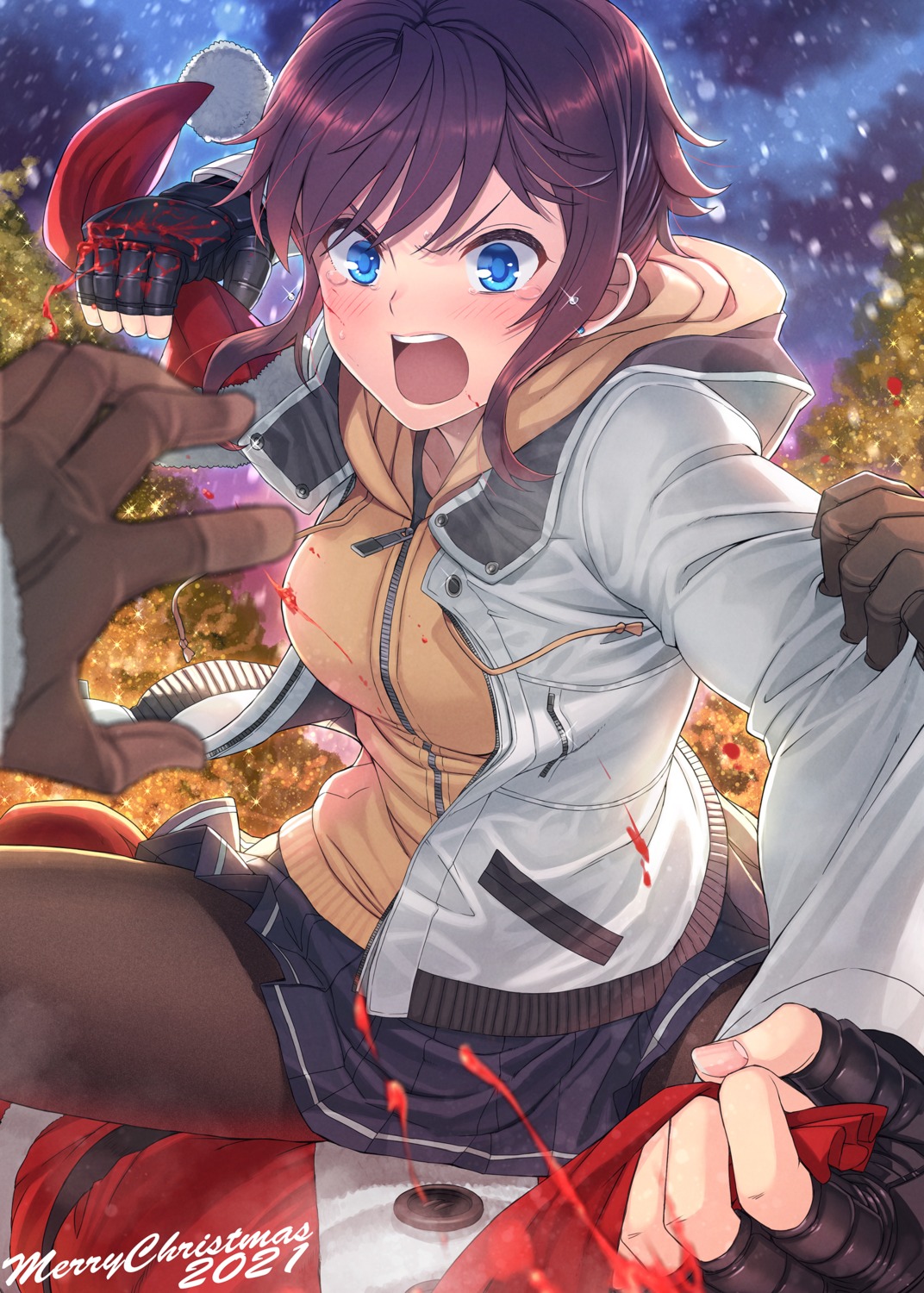 blood christmas itou_(onsoku_tassha) pantyhose seifuku skirt_lift