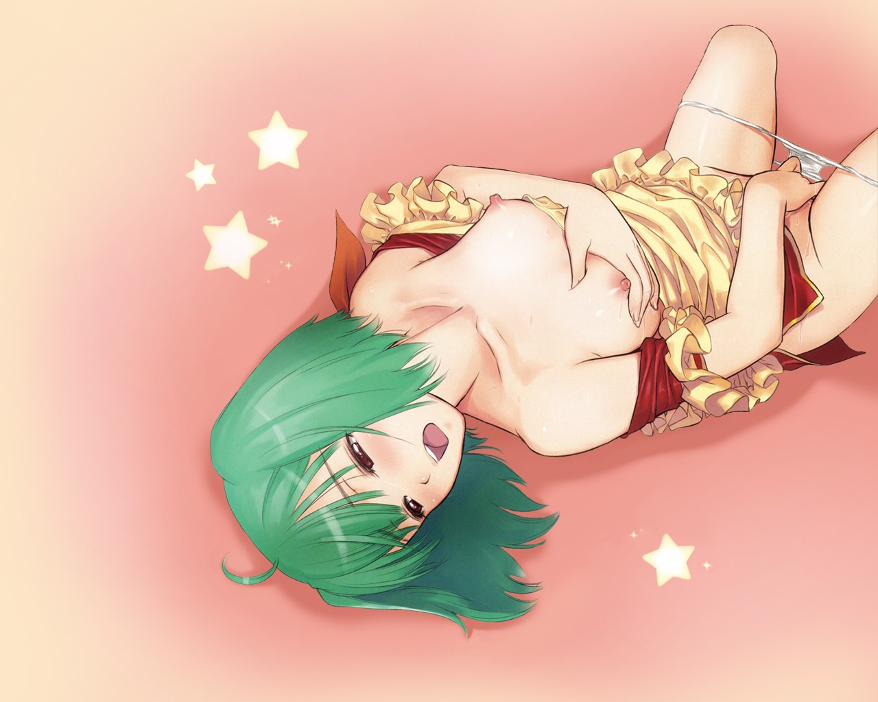 breast_grab breasts macross macross_frontier masturbation nipples no_bra panty_pull pussy_juice ranka_lee tony_taka wallpaper