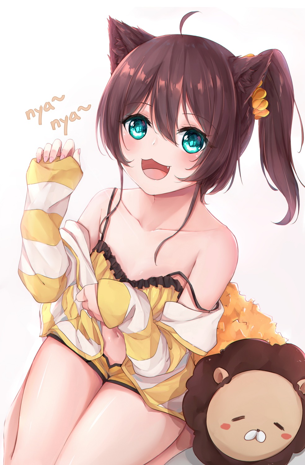 animal_ears bra hololive natsuiro_matsuri nekomimi open_shirt pajama to_naive