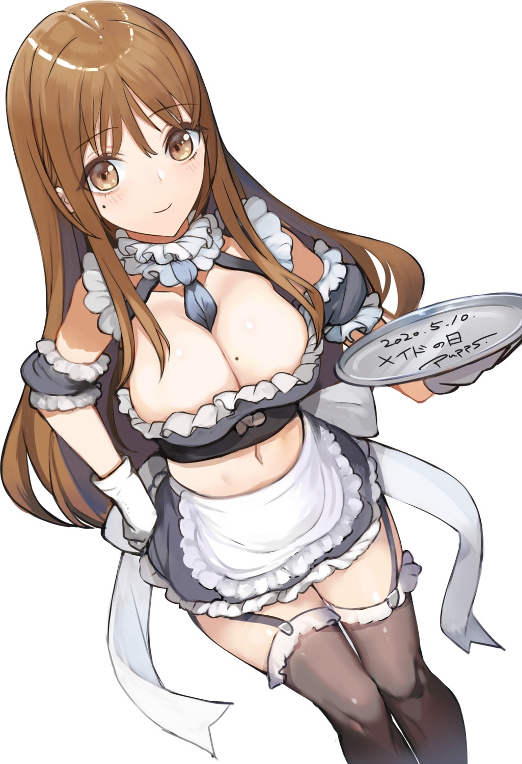 cleavage maid no_bra pupps stockings thighhighs