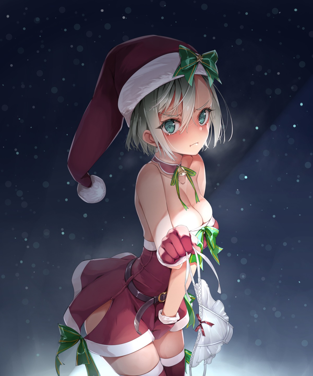 christmas dress murakami_suigun no_bra pantsu skirt_lift thighhighs