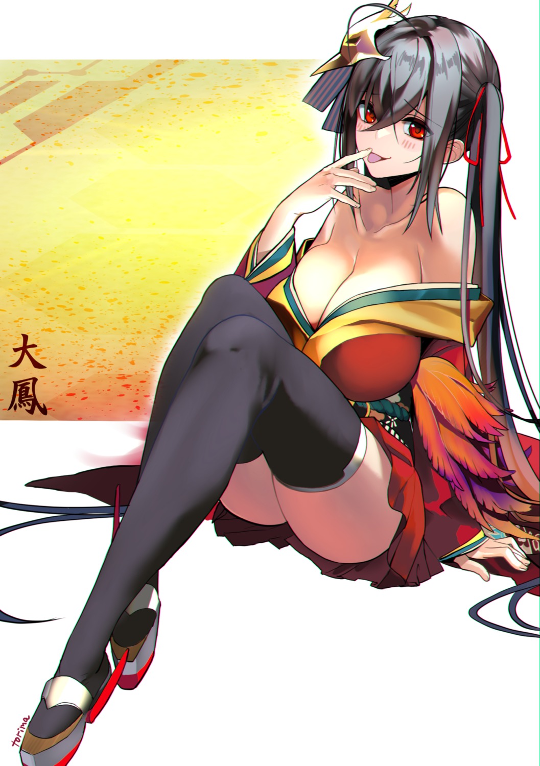 azur_lane japanese_clothes no_bra open_shirt taihou_(azur_lane) thighhighs torimahera