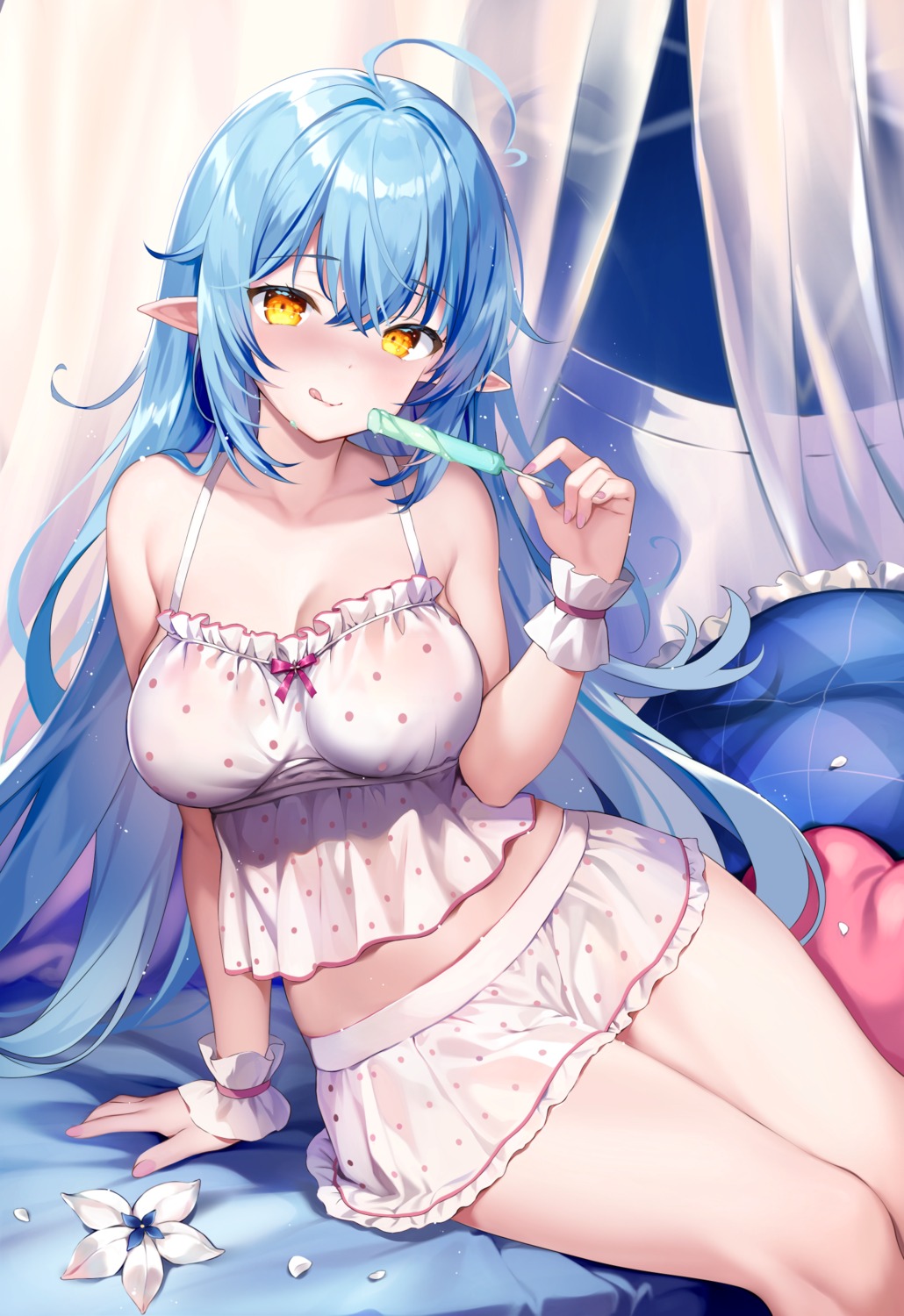 elf hololive lingerie pointy_ears rei see_through yukihana_lamy