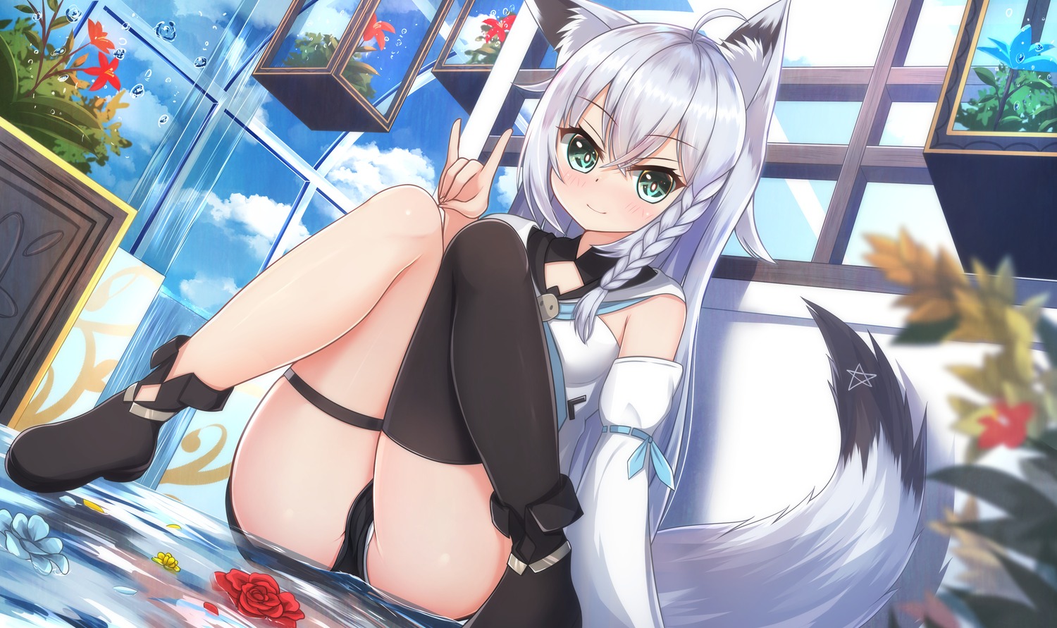 animal_ears cameltoe garter hololive hololive_gamers kitsune nc731 pantsu shirakami_fubuki tail thighhighs thong wet