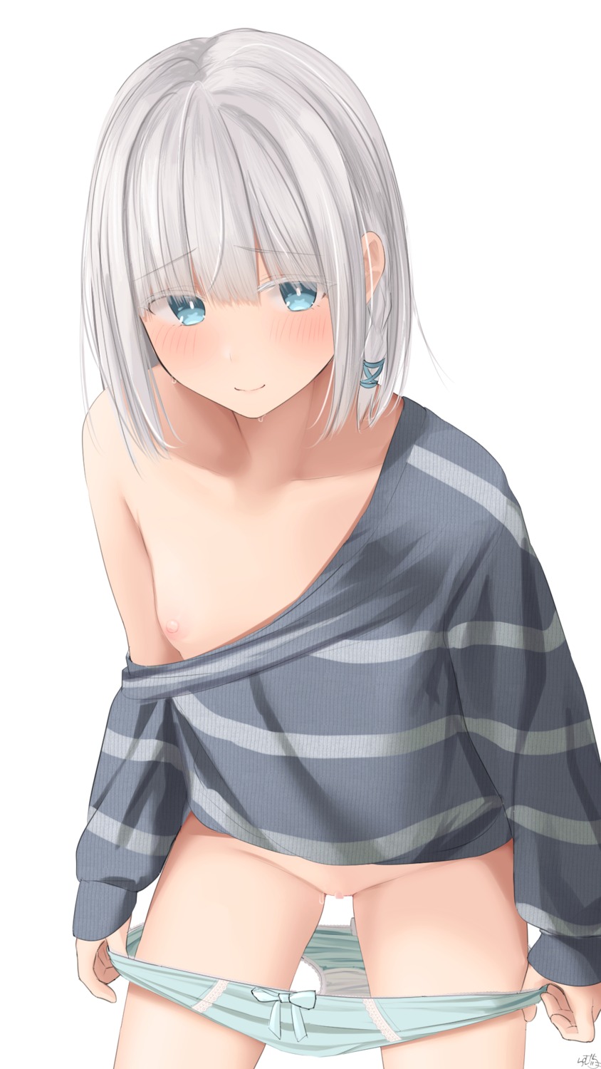 breasts censored ginpatsu-chan_(ramchi) nipples no_bra pantsu panty_pull ramchi sweater undressing