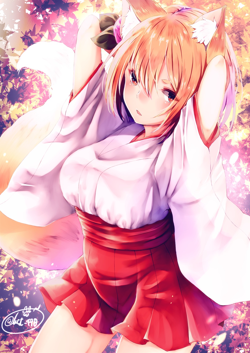 animal_ears chita_(ketchup) kitsune miko tail