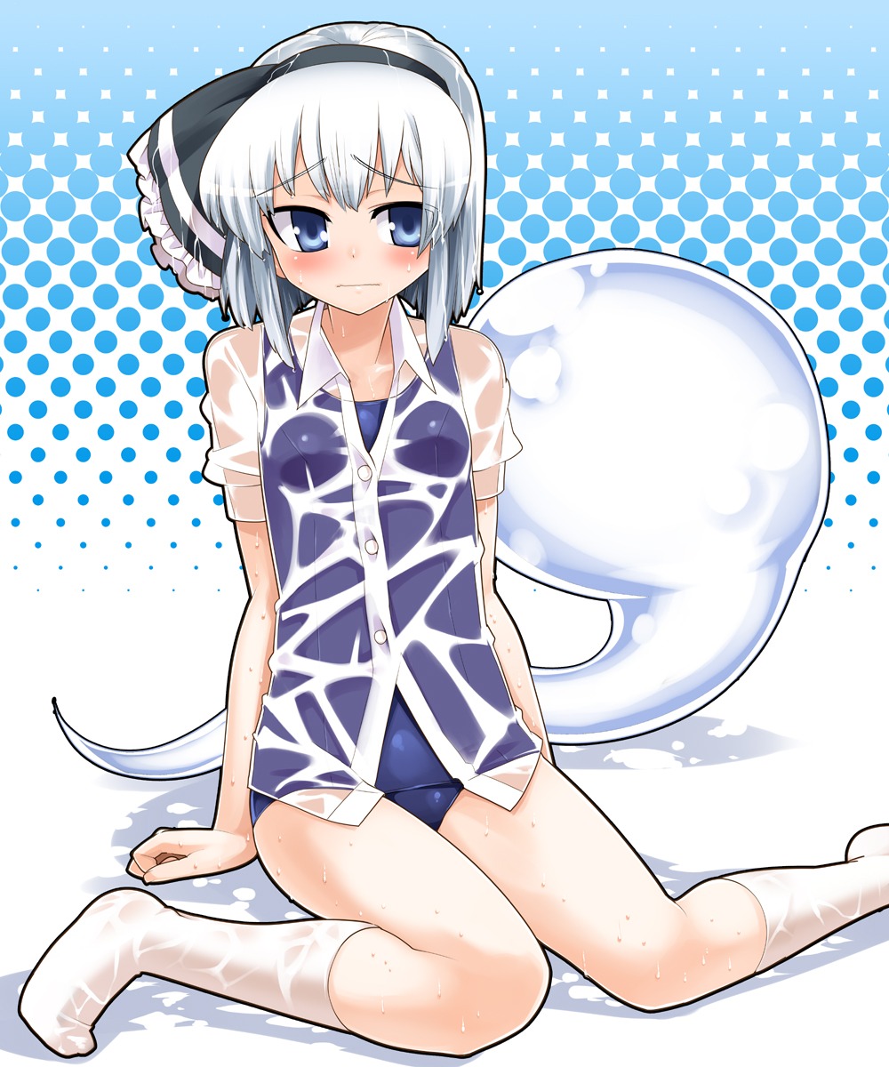 dress_shirt gengorou konpaku_youmu see_through swimsuits touhou wet_clothes