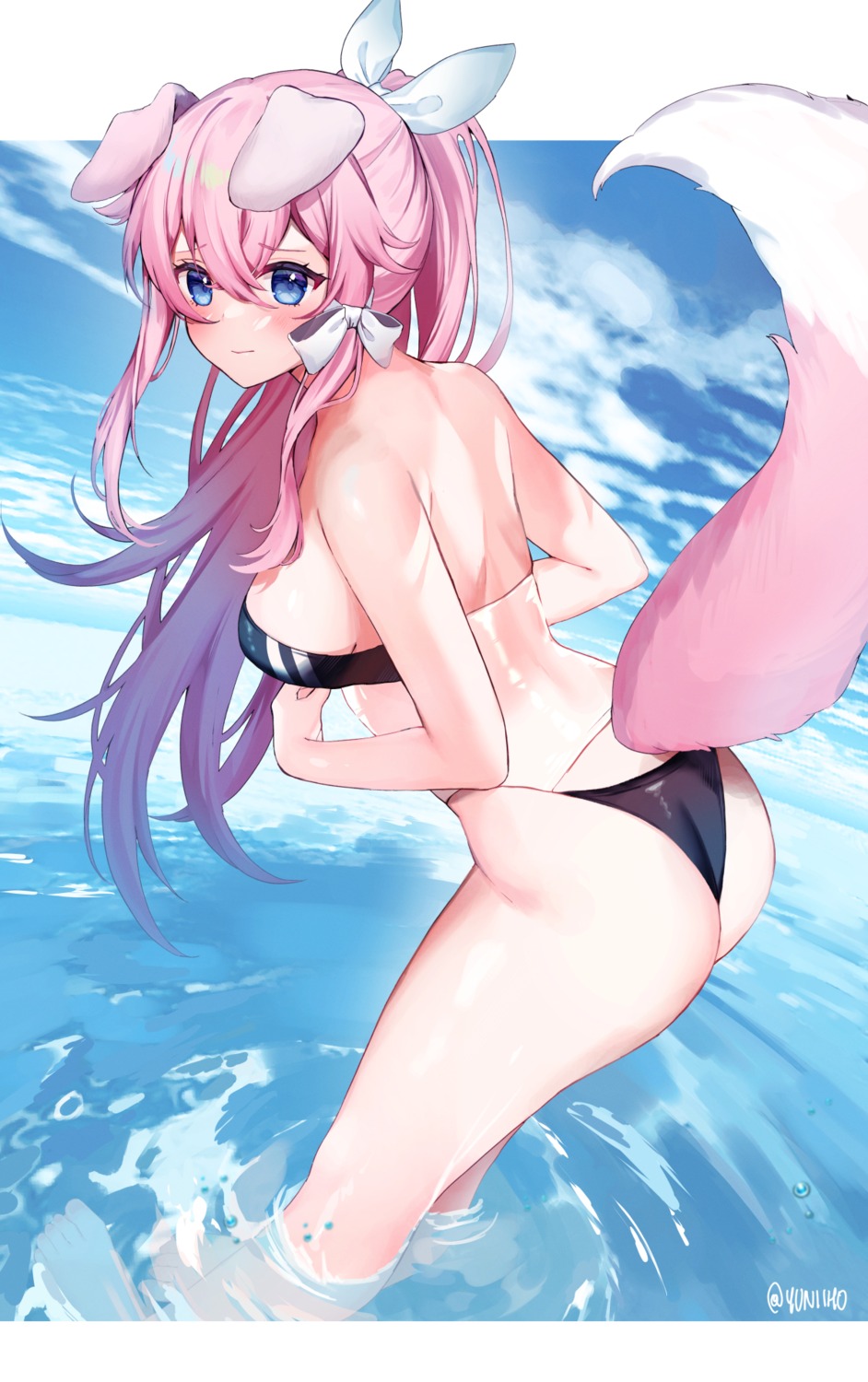 animal_ears ass bikini swimsuits tail thong wet yuniiho yuniiho_(vtuber)