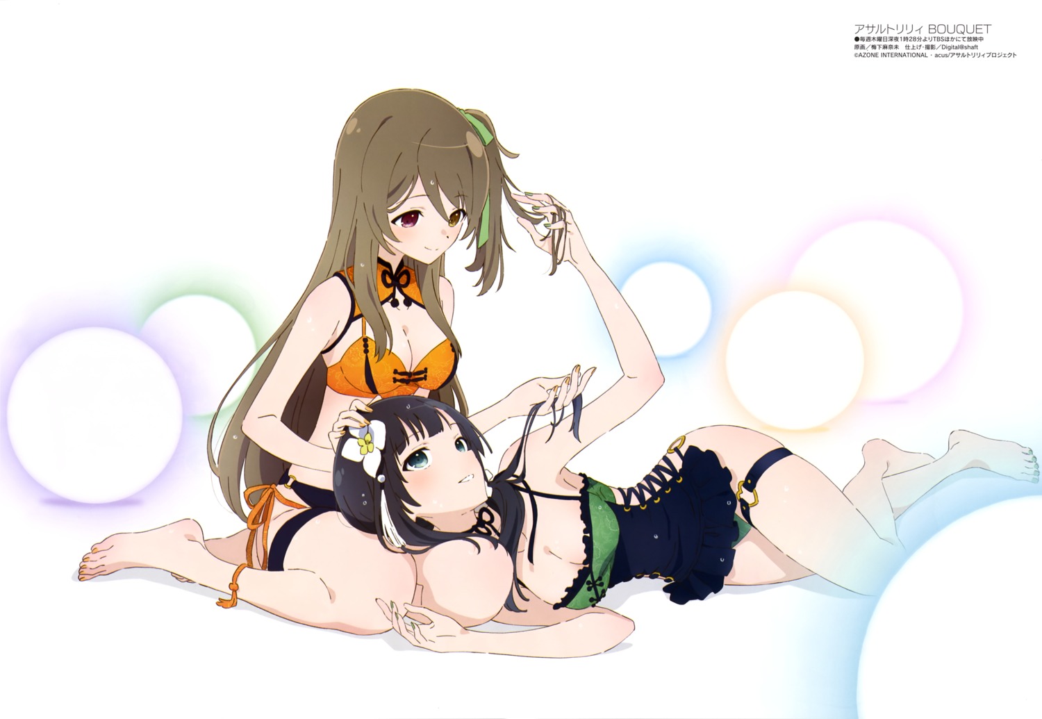 assault_lily assault_lily_bouquet bra cleavage garter kuo_shenlin pantsu umeshita_manami wang_yujia yuri