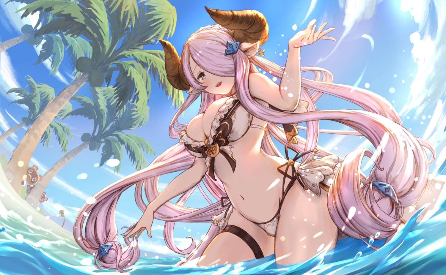 bikini cleavage garter granblue_fantasy horns narumeia_(granblue_fantasy) pointy_ears swimsuits tenshin_kagehisa wet