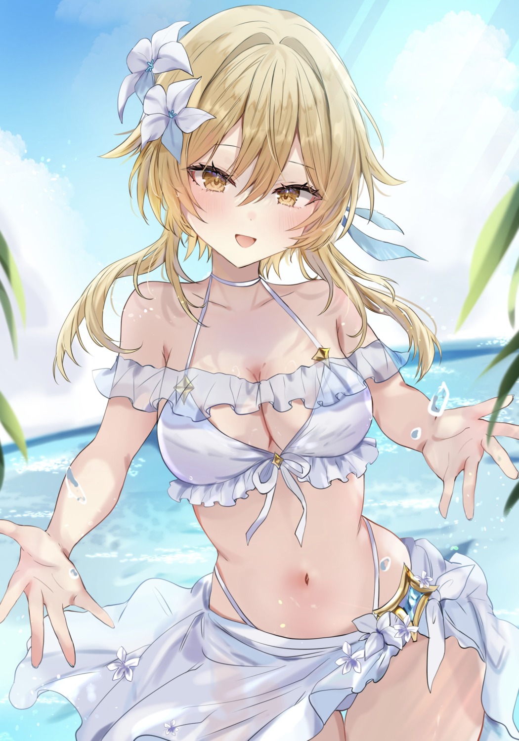 bikini genshin_impact lumine maruro see_through swimsuits wet wet_clothes