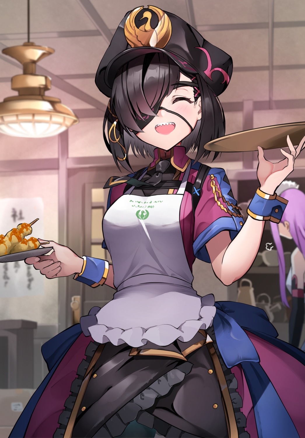 eyepatch fate/grand_order mysterious_ranmaru_x_(fate/grand_order) sezoku uniform waitress