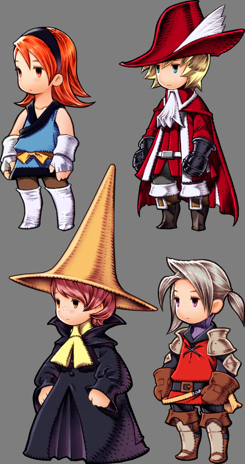 arc armor black_mage chibi final_fantasy final_fantasy_iii ingus luneth monk_(final_fantasy) pantyhose red_mage refia thighhighs transparent_png warrior_(final_fantasy) yoshida_akihiko