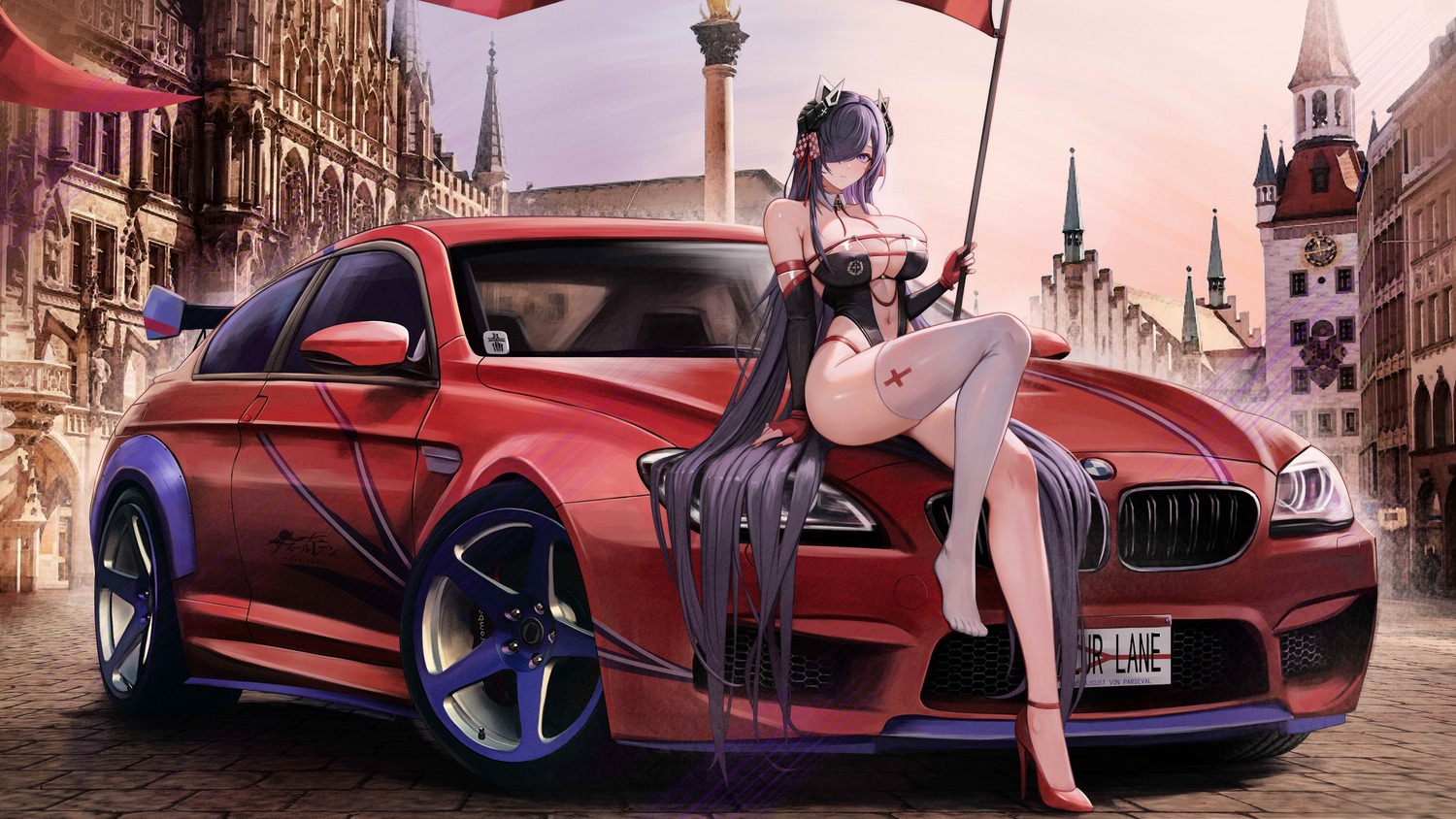 august_von_parseval_(azur_lane) azur_lane heels horns kcar66t leotard no_bra see_through thighhighs