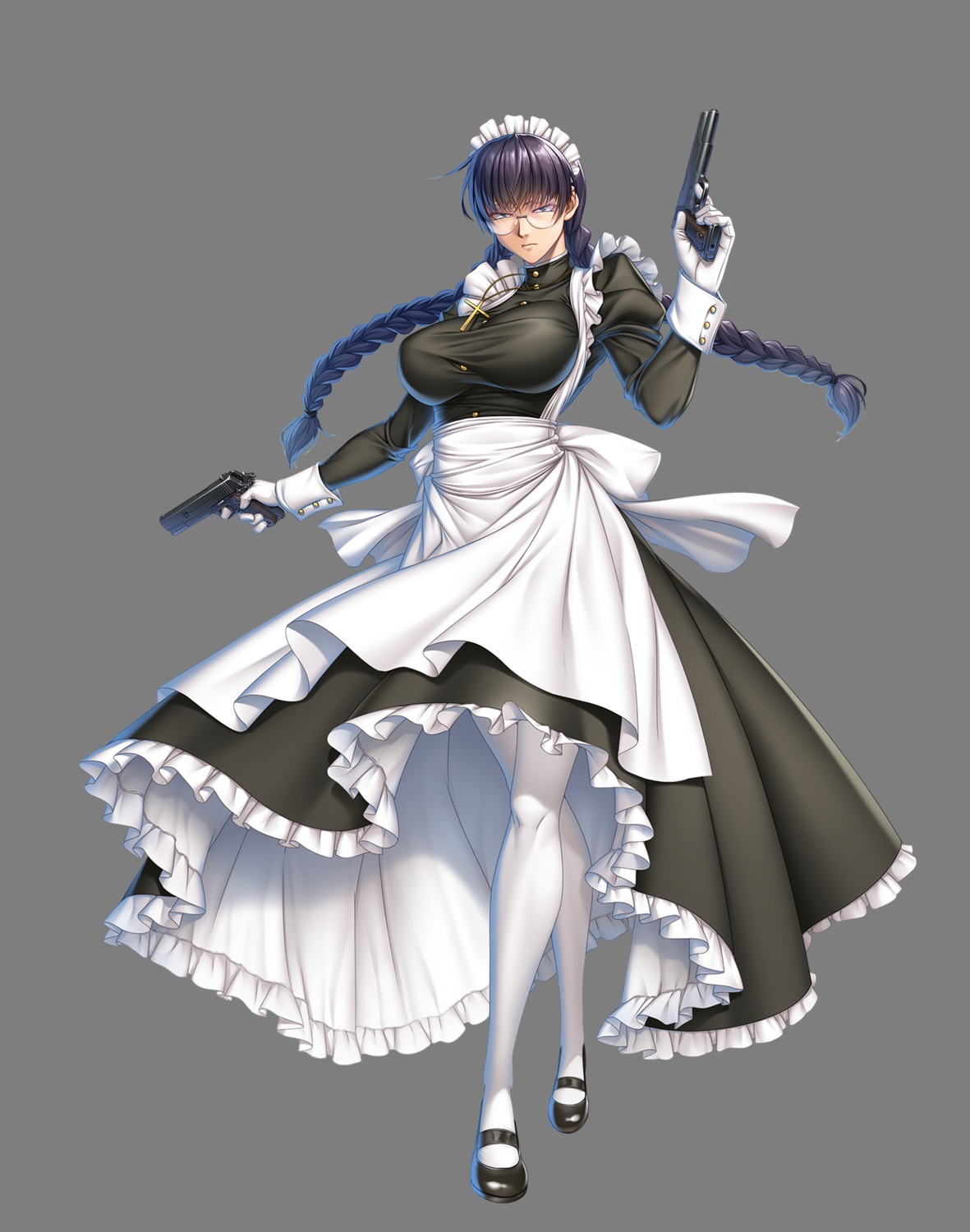 black_lagoon gun maid megane pantyhose roberta skirt_lift tagme transparent_png