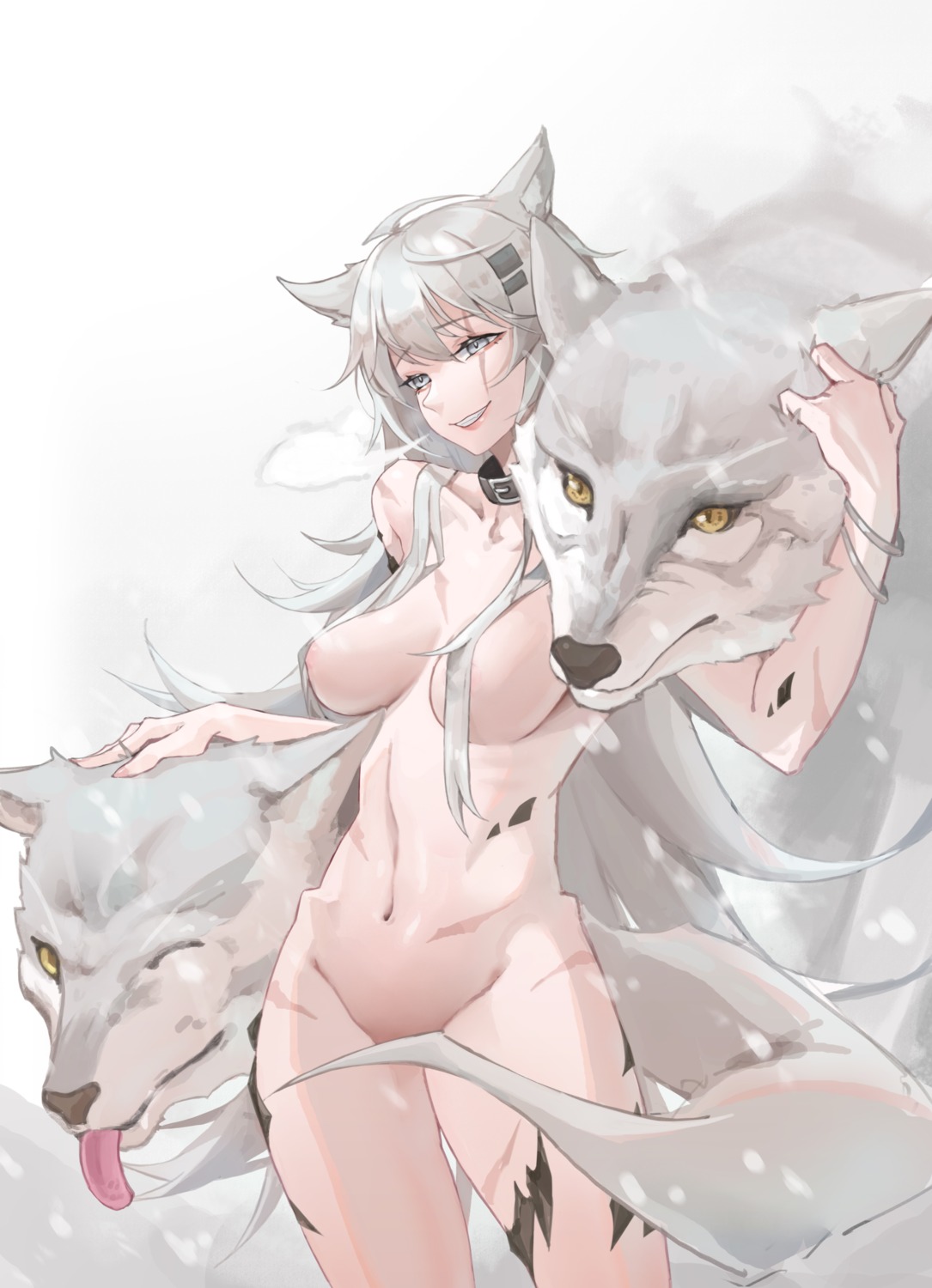 animal_ears areola arknights lappland_(arknights) naked sama_(sama24654684) tail