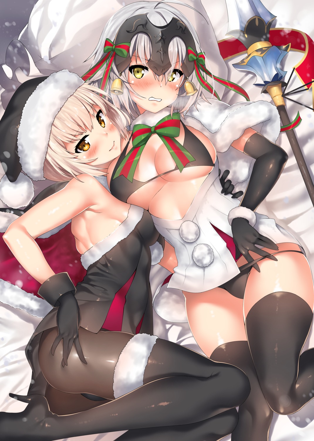 ass bra christmas cosplay dress fate/grand_order heels jeanne_d'arc jeanne_d'arc_(alter)_(fate) jeanne_d'arc_alter_santa_lily kawai pantsu pantyhose saber saber_alter thighhighs weapon