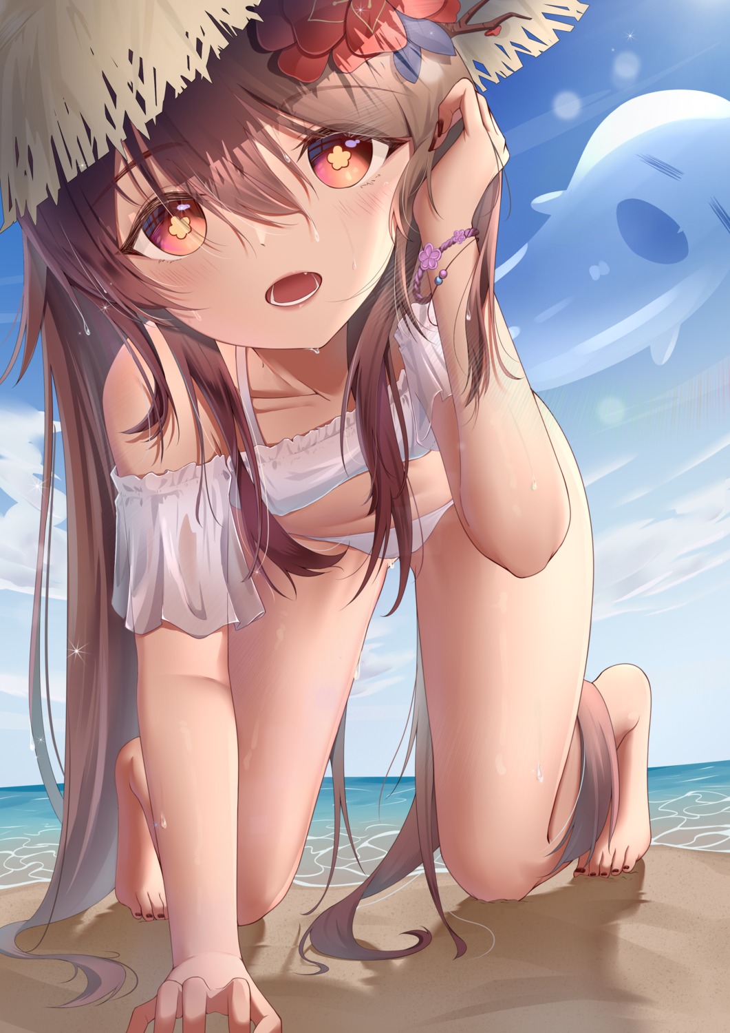 bikini bingchuan_xian_yu_huang genshin_impact hu_tao see_through swimsuits