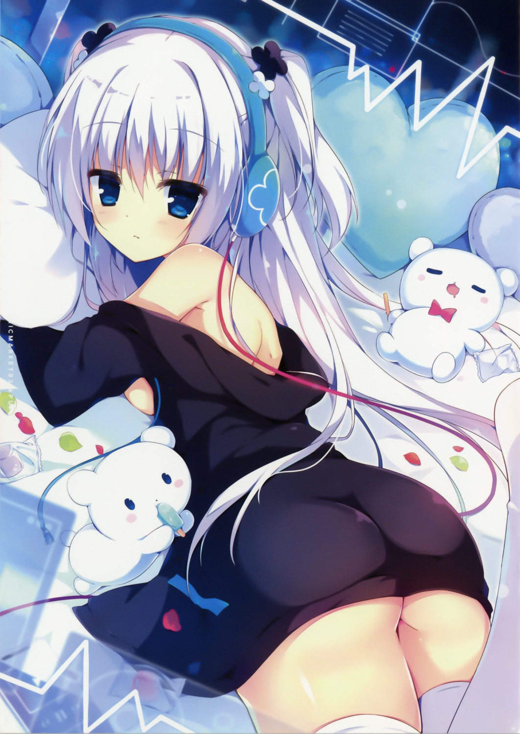 aisu_mint ass headphones muku_(apupop) no_bra open_shirt thighhighs