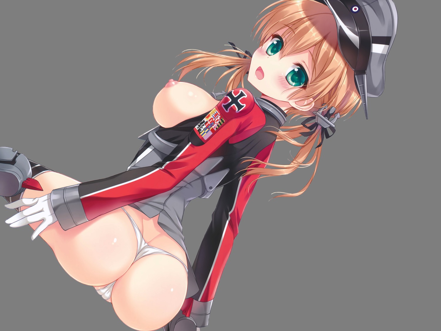 ame_nochi_yuki ameto_yuki ass breasts cameltoe kantai_collection nipples no_bra open_shirt pantsu prinz_eugen_(kancolle) thighhighs thong transparent_png uniform